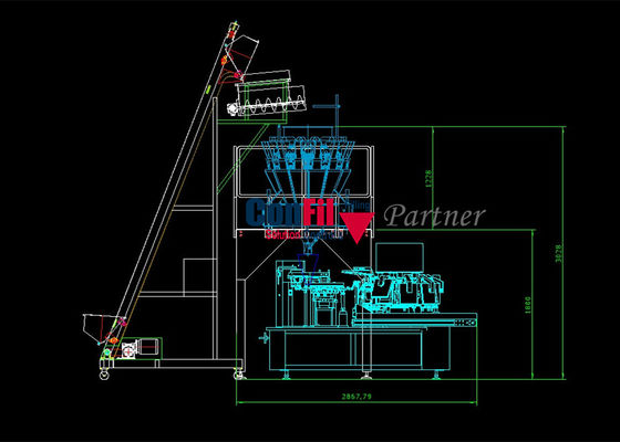 Weigher Multihead μηχανή συσκευασίας για το παγωμένο χωρισμένο σε τετράγωνα σύστημα μηχανών κενής συσκευασίας κοτόπουλου περιστροφικό
