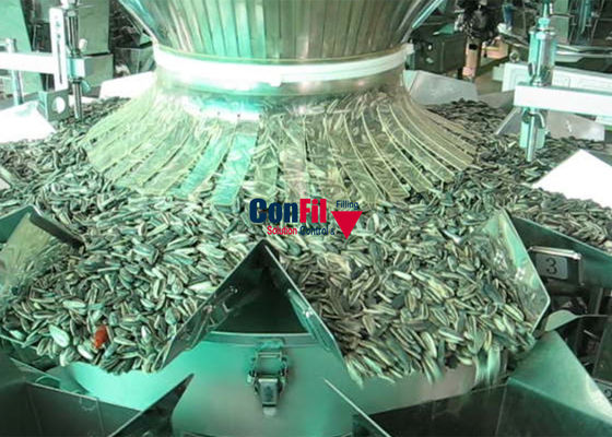 10 επικεφαλής Weigher Multihead μηχανή συσκευασίας για τα φυστίκια σπόρων λουλουδιών ήλιων