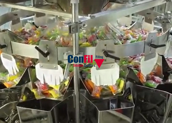 Weigher Multihead μηχανή συσκευασίας για το σκληρό σύστημα συσκευασίας υψηλής ταχύτητας προϊόντων καραμελών κοκκώδες